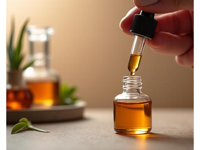 機能性美容液を小さなスポイトボトルに詰める作業。真剣な表情の参加者と精密な作業